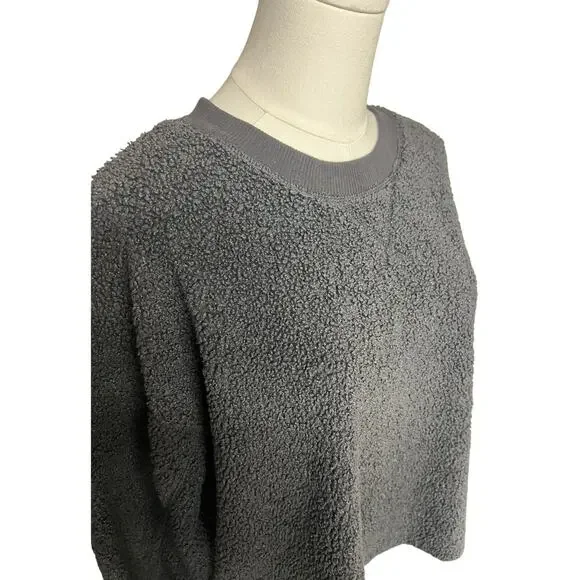 American Eagle Size M Oversized Boxy Teddy Sherpa Sweatshirt Crop Dark Gray - Picture 2 of 10